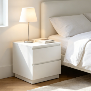 Modern Minimalist Pure White Double Drawer Bedside Table